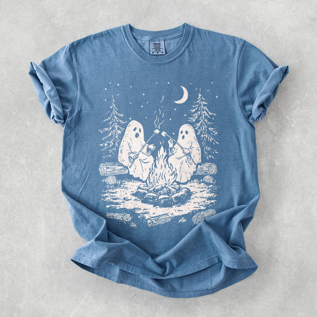Ghost Stories Retro Halloween Ghost Comfort Colors Camping Spooky Season Fall Trick Treat Tee (4)