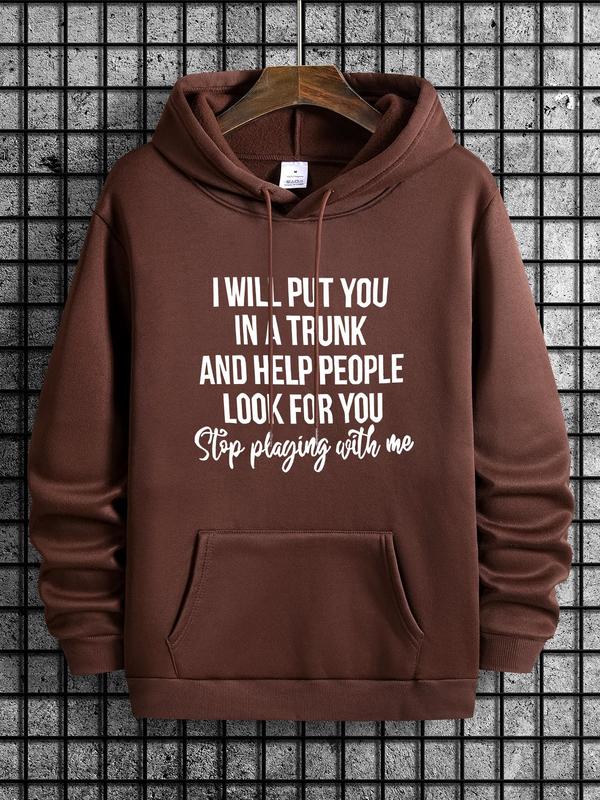 Men's Letter Print Drop Shoulder Essentials Hoodie for Spring & Fall, Drawstring Pocket Sweatshirt, Vintage... (Image 3)
