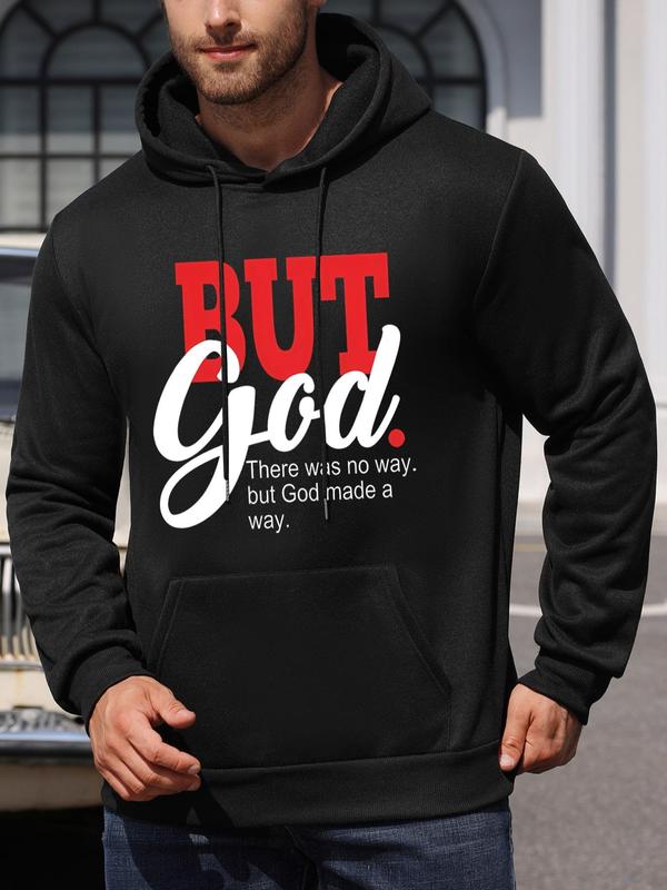 Unisex Men's Regular Fit Letter Print Hoodie Essentials for Spring & Fall, Drawstring Pocket Sweatshirt for... (Image 1)