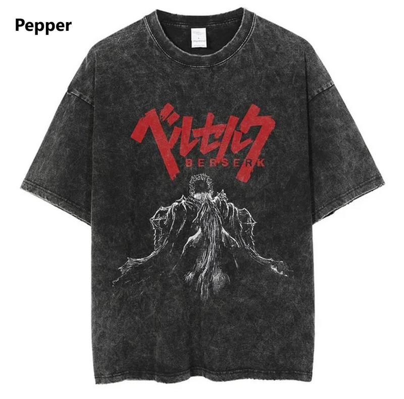 Anime Berserk Vintage T-Shirt Manga Washed T-shirt Pure Cotton Short Sleeve Tee Menswear Top Underwear Tshirt... (Image 4)
