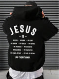 Unisex Men's Letter Print Long Sleeve Hoodie, Essentials Graphic Sweatshirt, Drawstring Pocket Menswear Top for... (Image 1)