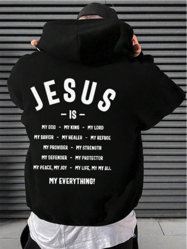 Unisex Men's Letter Print Long Sleeve Hoodie, Essentials Graphic Sweatshirt, Drawstring Pocket Menswear Top for... (Image 1)