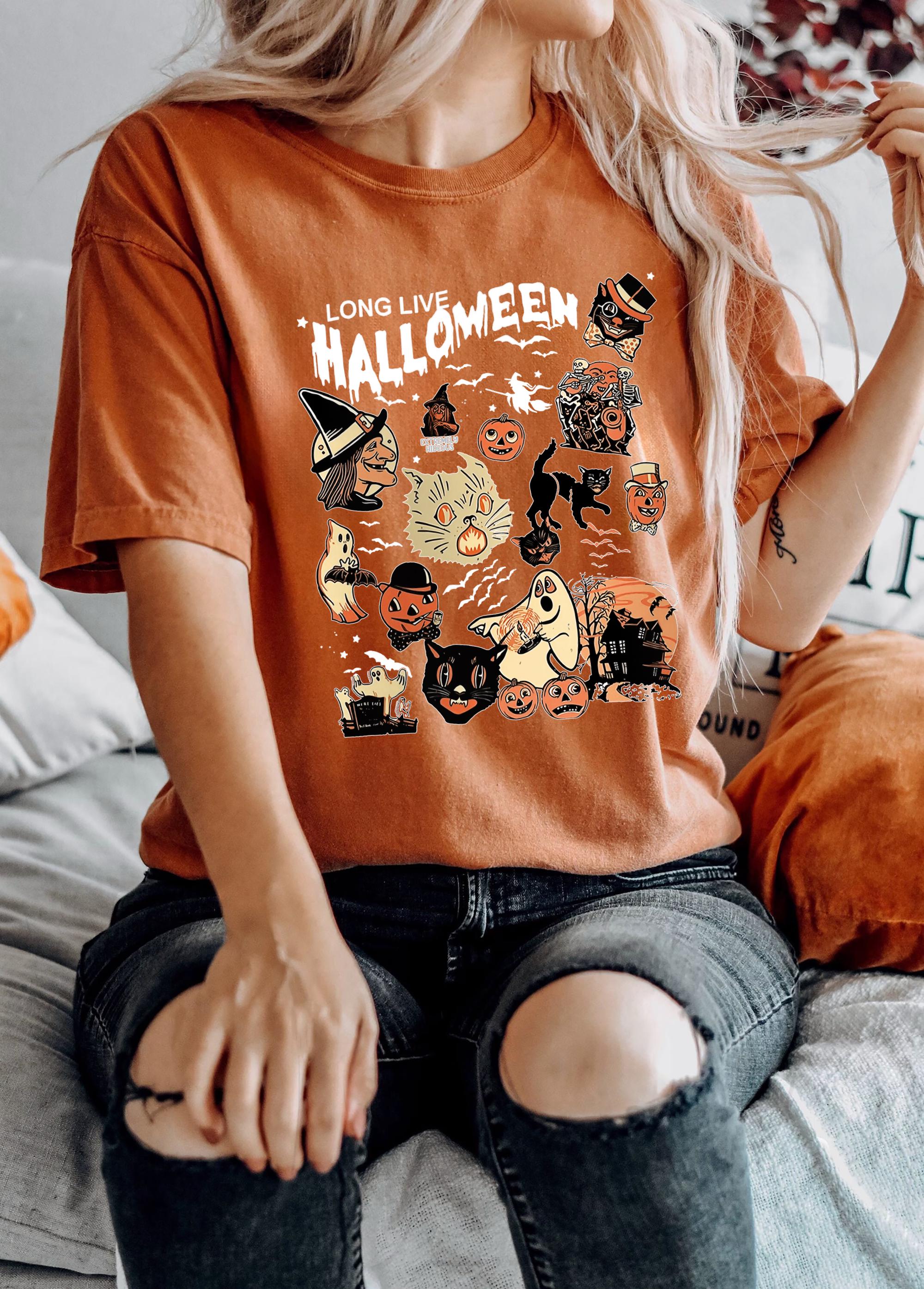 Comfort Colors Retro Halloween Long Live Halloween Vintage Halloween Retro Halloween Spooky Season Pumpkin Black Cat (3)