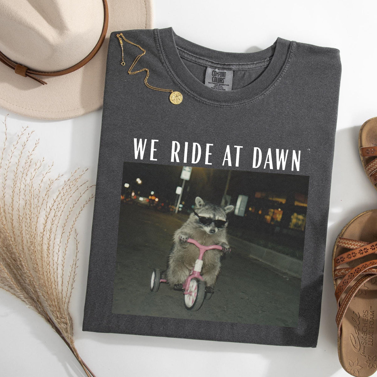 Ride Dawn Racoon Chaotic Humor Unisex T-shirt, Sweatshirt, Hoodie (1)