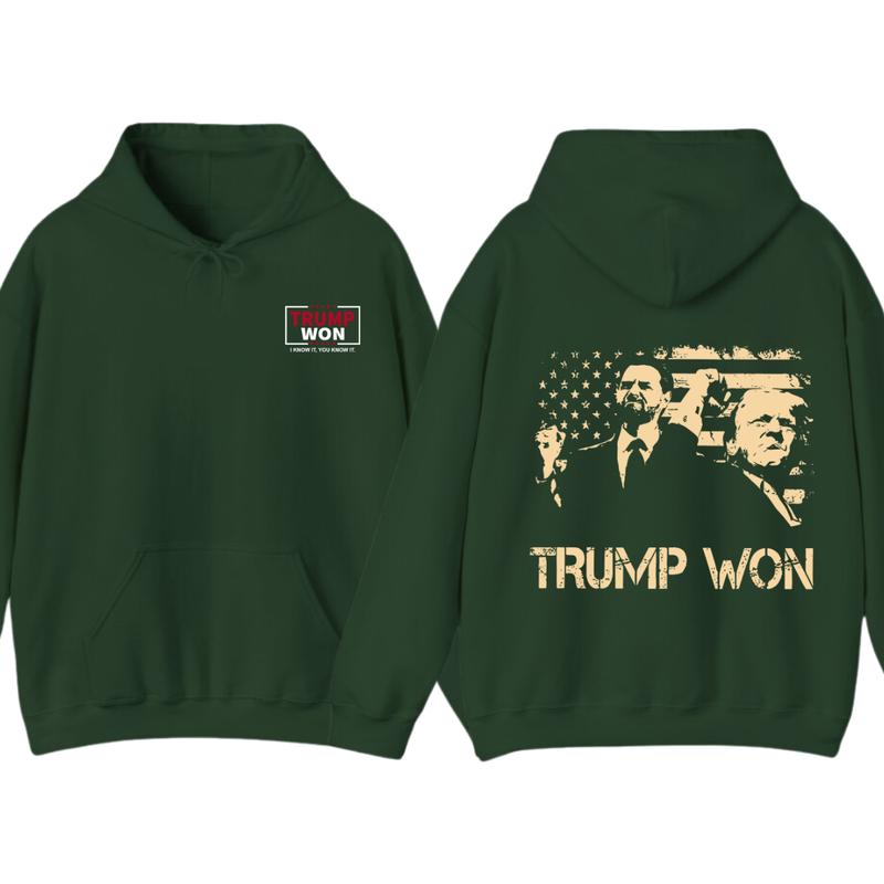 Trummp Won Hoodie - Trendy with Bold Distressed Graphic of Trummp and American Flag, Unisex Political Apparel... (Image 8)