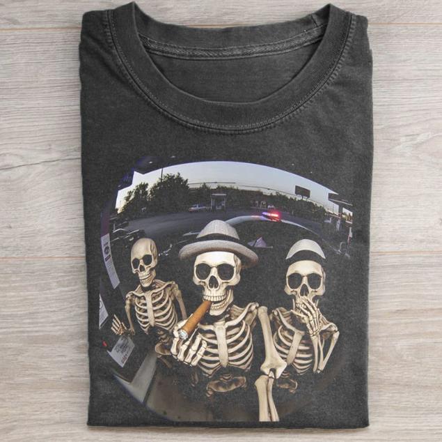 Vintage Halloween Graphic T-shirt, Skeleton Smoking Tee, Horror Movie Shirt, Horror Character, Funny Halloween... (Image 1)