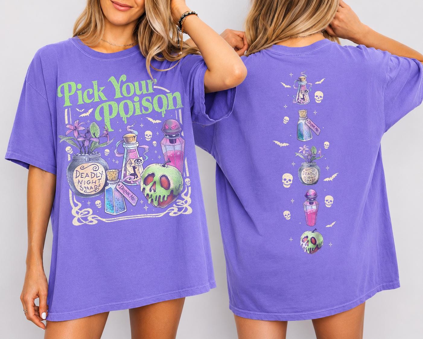 Comfort Colors Pick Poison Sides Princess Halloween Villains Cartoon Spooky Season Retro Halloween (3)