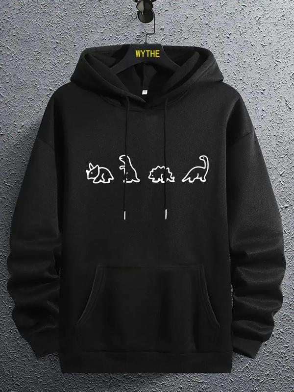 Unisex Men's Dino Print Drawstring Hoodie, Essentials Sweatshirt for Spring & Fall, Regular Fit Streetwear... (Image 1)