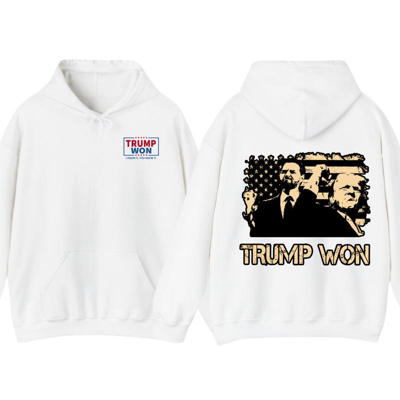 Trummp Won Hoodie - Trendy with Bold Distressed Graphic of Trummp and American Flag, Unisex Political Apparel... (Image 2)