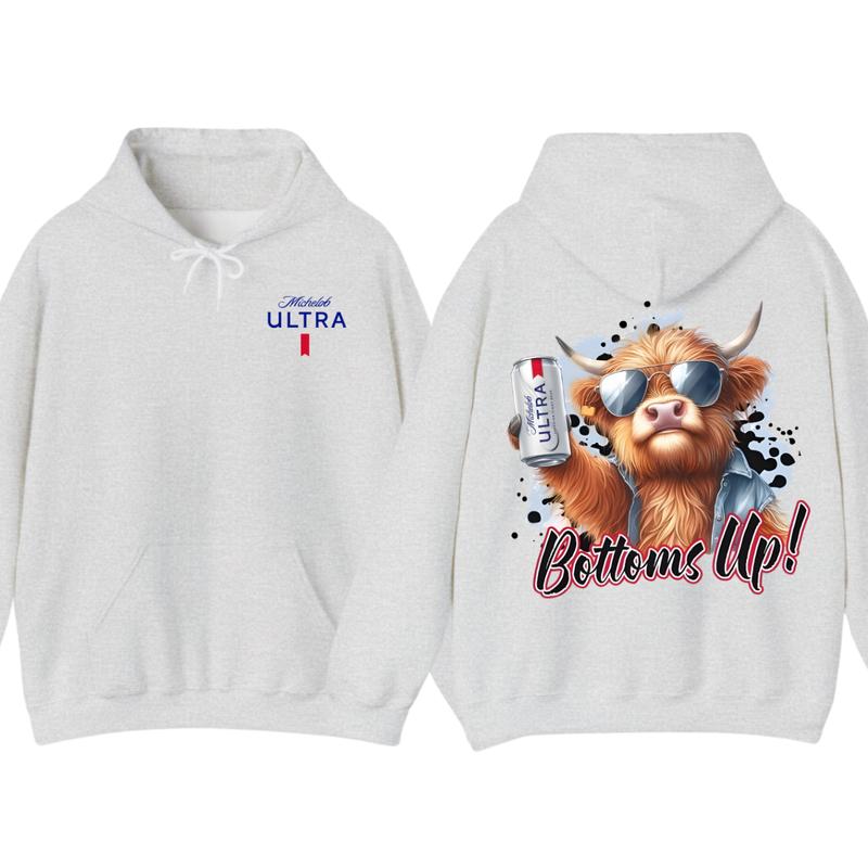 Michelob Ultra Bottoms Up Hoodie - Fun Bull Graphic with Beer Theme, Hoodie for Party Enthusiasts, Perfect for... (Image 2)