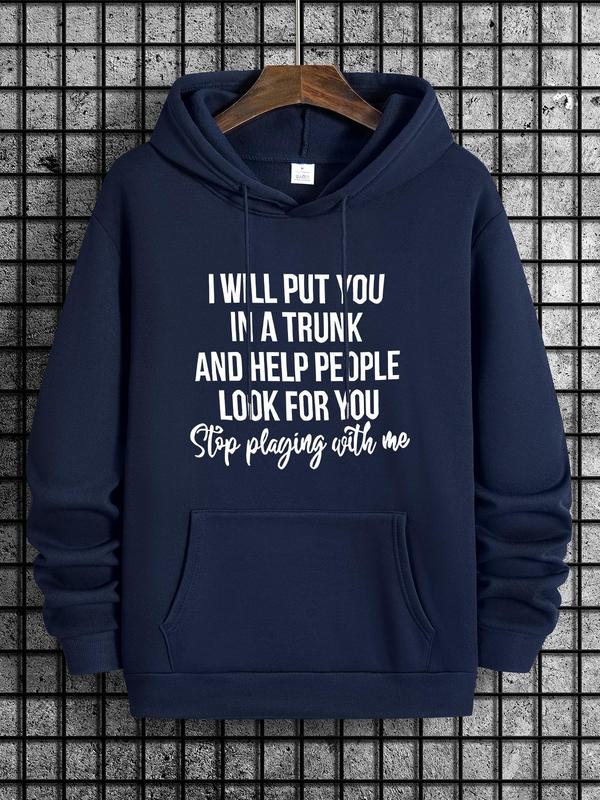 Men's Letter Print Drop Shoulder Essentials Hoodie for Spring & Fall, Drawstring Pocket Sweatshirt, Vintage... (Image 2)