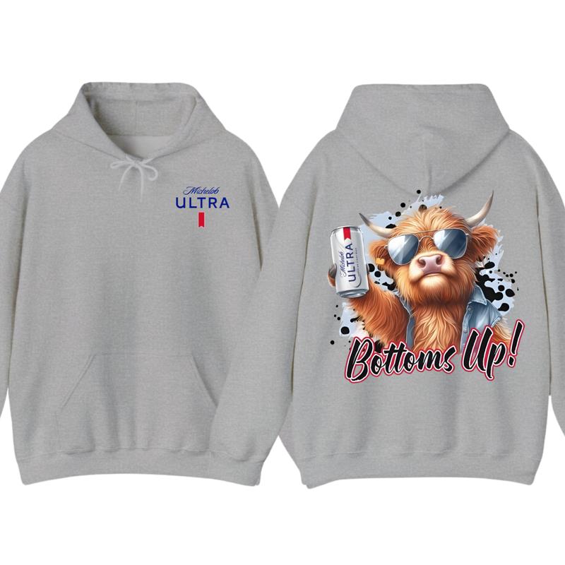 Michelob Ultra Bottoms Up Hoodie - Fun Bull Graphic with Beer Theme, Hoodie for Party Enthusiasts, Perfect for... (Image 3)