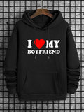 Men's Heart Print Drawstring Hoodie with Pocket, Casual Long Sleeve Sweatshirt for Men's Fall & Winter, Daily... (Image 1)