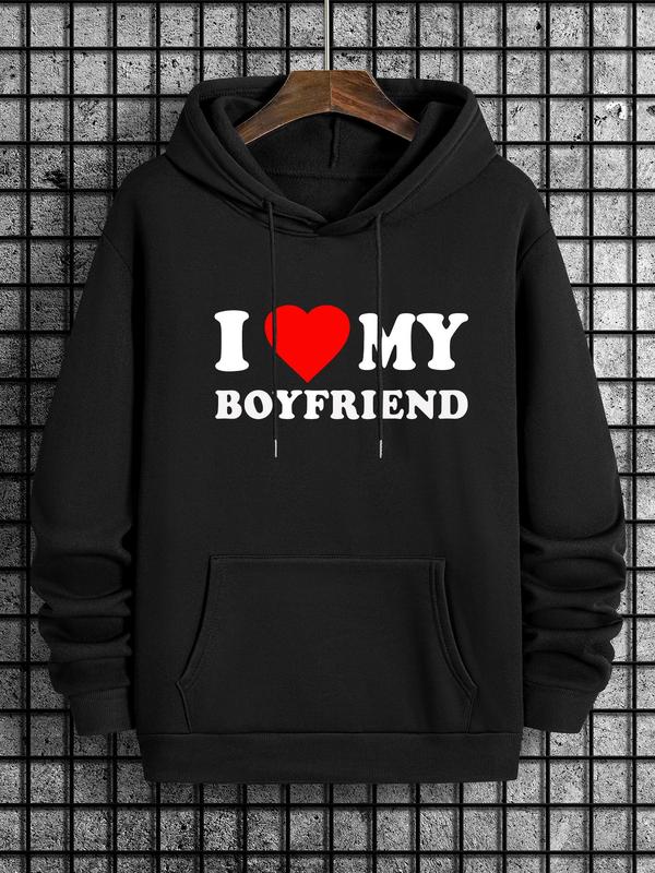 Men's Heart Print Drawstring Hoodie with Pocket, Casual Long Sleeve Sweatshirt for Men's Fall & Winter, Daily... (Image 1)