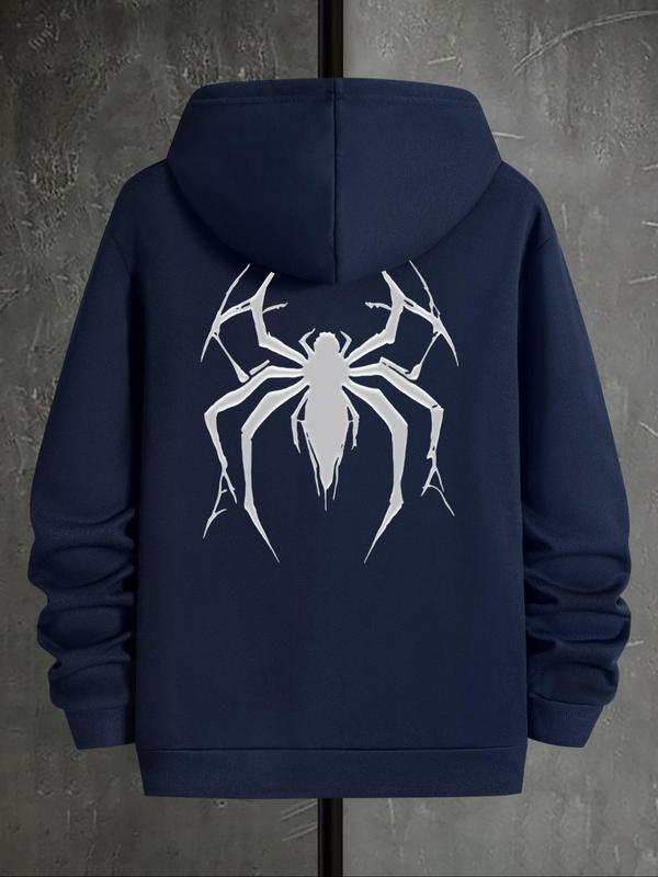 Men's Spider Print Hoodie, Casual Regular Fit Sweatshirt, Drawstring Pocket for Men's Daily Wear, Spring & Fall... (Image 4)