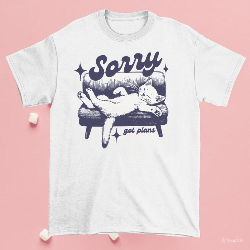 Sorry Got Plans Graphic T-Shirt, Vintage Unisex T-shirt, Vintage Kitten T-shirt, Hoodie, Sweatshirt | PureTeeCo.com (Image 1)