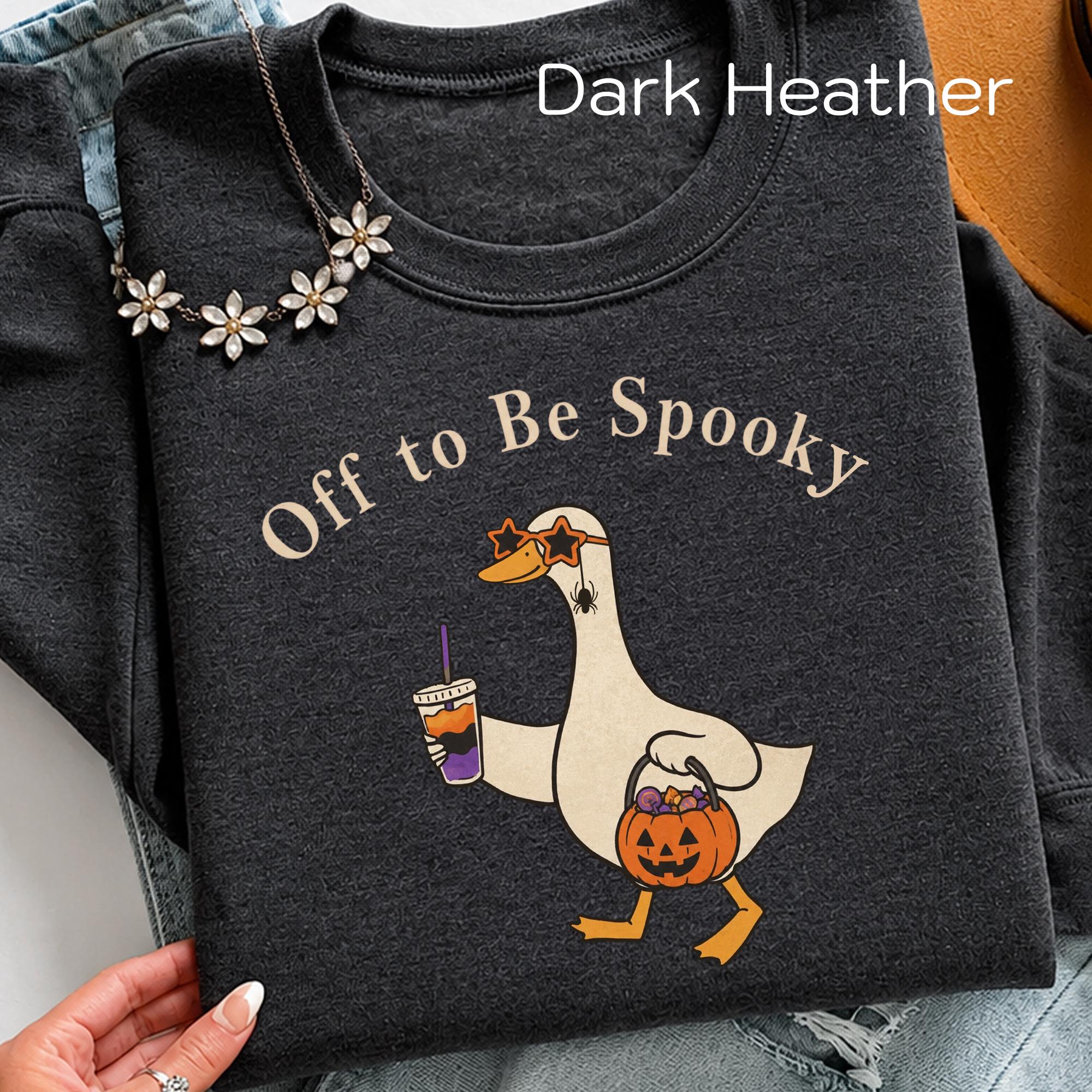 Off Spooky Goose Holding Coffee Pumpkin Bucket Gildan Halloween Goose Fall Tee (1)