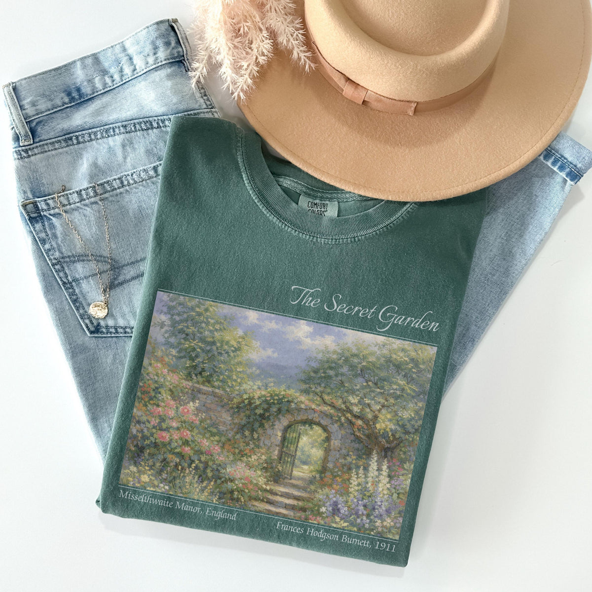Secret Garden Comfort Colors Booklover Cottagecore Painting Light Academia Bookish Literary Merch Floral Art Tee (4)