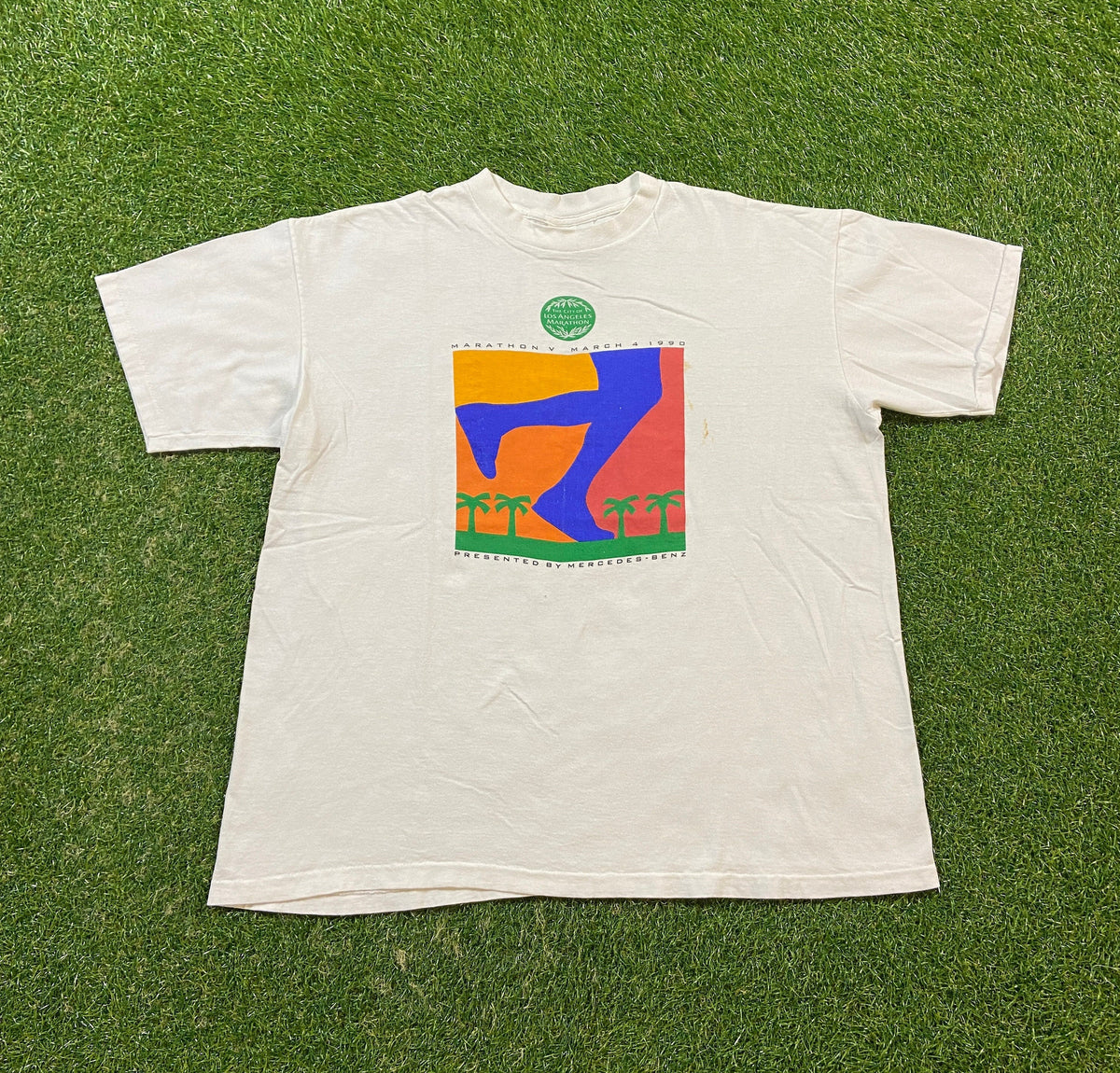 Vintage Marathon Tee Made Usa Size Xtra Large Xl City Los Angeles Marathon Running Mercedes Benz California 1990s 90s (1)
