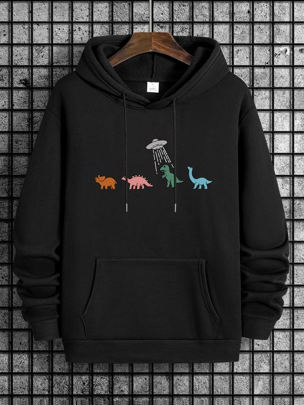Unisex Men's Dinosaur Print Essentials Hoodie, Casual Drawstring Sweatshirt for Daily Wear, Comfortable Outdoor... (Image 1)