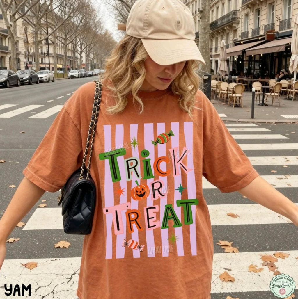 Trick Trea Comfort Colors Halloween Preppy Halloween Retro Halloween Tee Pumpkin Season Spooky Season (2)