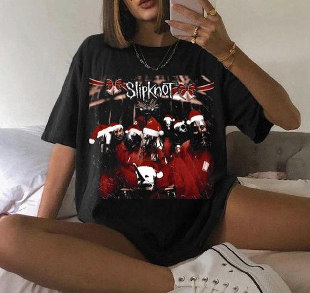 Slipknot christmas Unisex Tee Classic Rock Band Cotton Tshirt Hoodie, Sweatshirt | PureTeeCo.com (Image 1)