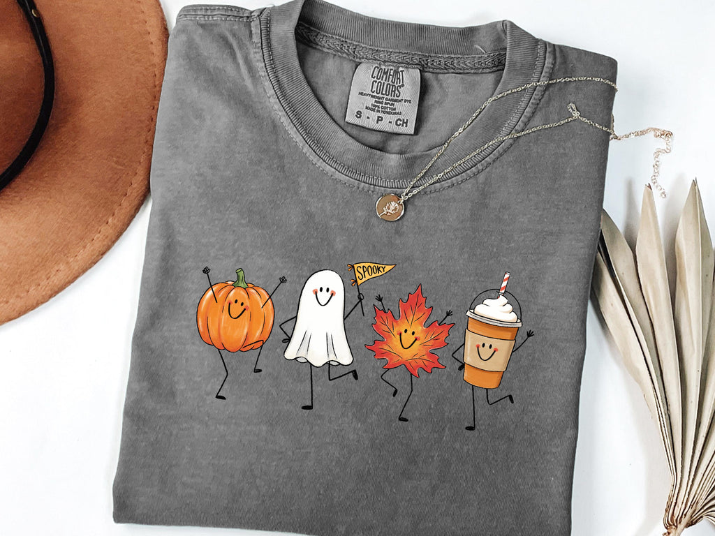 Autumn Halloween Fall Pumpkin Ghost Maple Leaf Pumpkin Spice Latte Comfort Colors Tee Spooky Season (3)
