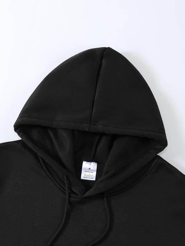 Letter Print Men's Drawstring Hoodie, Casual Pocket Sweatshirt, Spring & Fall Fashion Wear, Men's Wardrobe... (Image 3)
