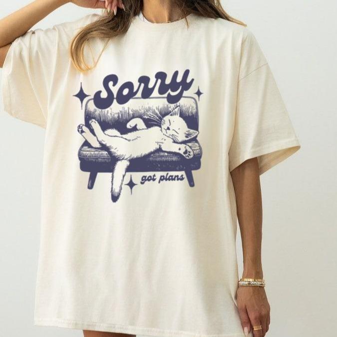 Sorry Got Plans Graphic T-Shirt, Vintage Unisex T-shirt, Vintage Kitten T-shirt, Hoodie, Sweatshirt | PureTeeCo.com (Image 3)