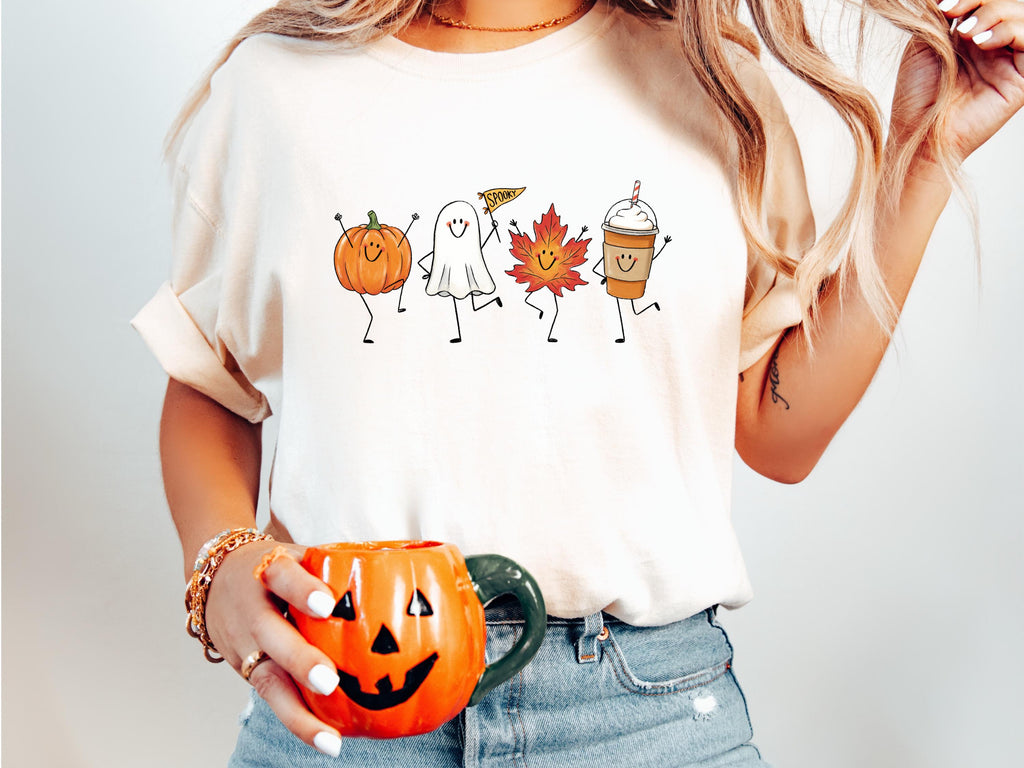 Autumn Halloween Fall Pumpkin Ghost Maple Leaf Pumpkin Spice Latte Comfort Colors Tee Spooky Season (2)