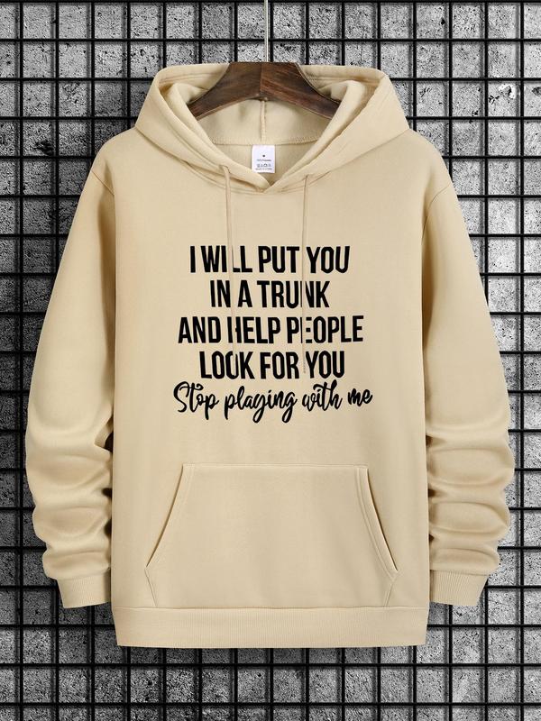 Men's Letter Print Drop Shoulder Essentials Hoodie for Spring & Fall, Drawstring Pocket Sweatshirt, Vintage... (Image 4)