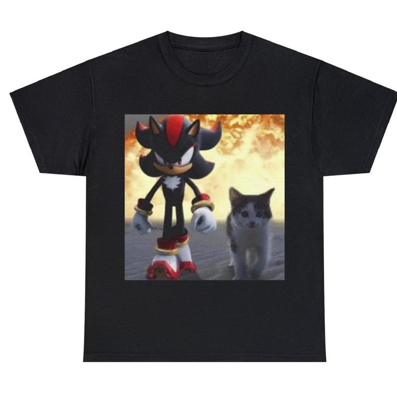Shadow The Hedgehog & Cat T-shirt, Hedgehog,Meme,unisex shirt, Cat, Cat lovers, Gamer, Gift, sega, feline, meme... (Image 3)