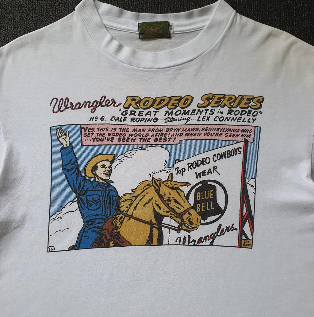 Vintage Wrangler Size Large 1980s 1990s Wrangler Blue Bell Rodeo Series Cowboy Art Advertising 90s (3)