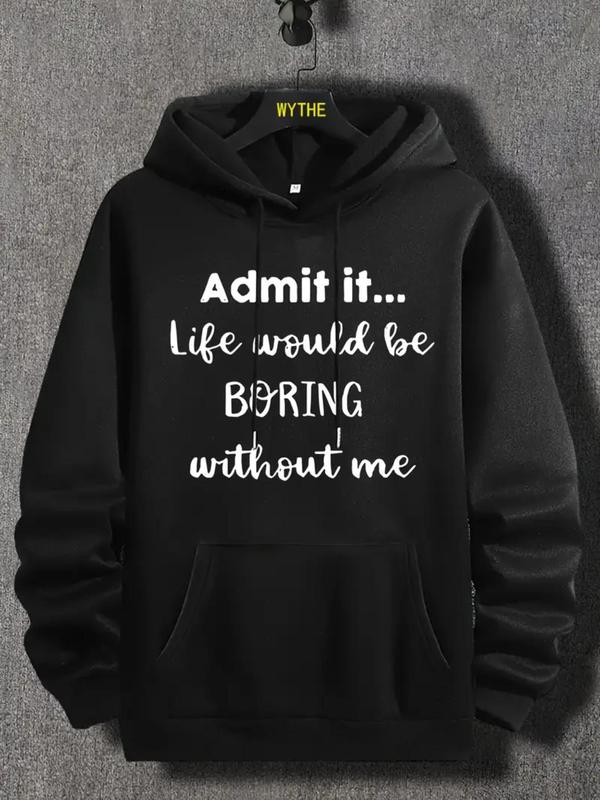Unisex Men's Letter Print Drawstring Essentials Hoodie, Long Sleeve Casual Sweatshirt, Fall & Winter Clothing... (Image 1)
