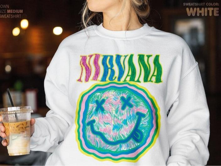 Smiley sweatshirt, aesthetic smiley sweatshirt, rainbow smiley face pink preppy sweatshirt, colorful drawing rainbow smiley pink sweatshirt