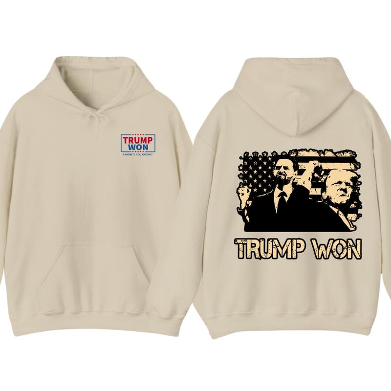 Trummp Won Hoodie - Trendy with Bold Distressed Graphic of Trummp and American Flag, Unisex Political Apparel... (Image 5)