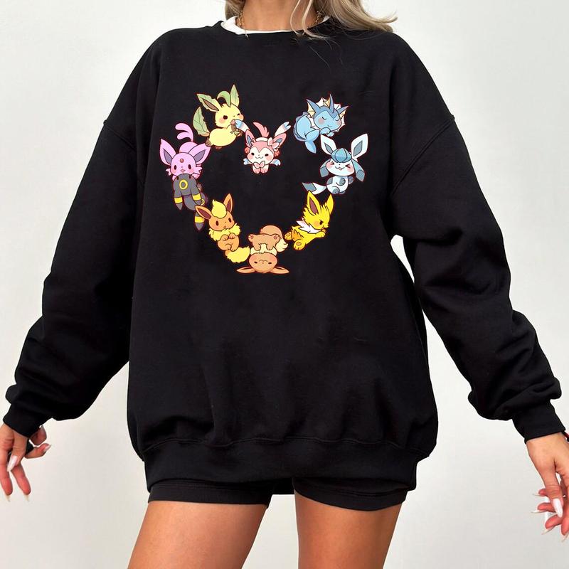 Eevee Evolution Sweatshirt, Slyveon, umbreon, Espeon, Flareon Anime, Vintage Anime Sweater, Anime lover gift,... (Image 3)