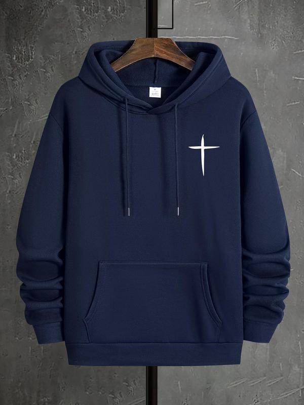Men's Cross Print Hoodie, Casual Regular Fit Kangaroo Pocket Sweatshirt for Fall & Winter, Men's Daily Wear... (Image 7)