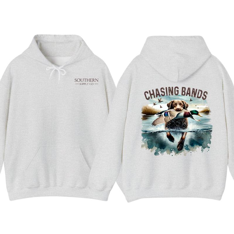 Chasing Bands Duck Hunting Hoodie - Chocolate Lab Retriever with Mallard Duck Waterfowl Graphic for Outdoor... (Image 3)