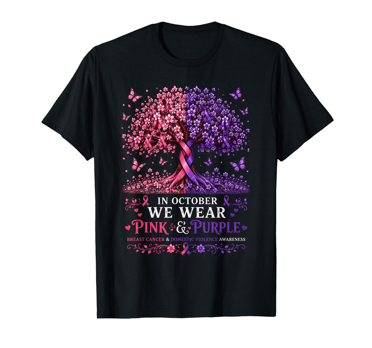 Breast Cancer Domestic Violence Awareness Ribbon Tree Unisex T-shirt, Sweatshirt, Hoodie (1)