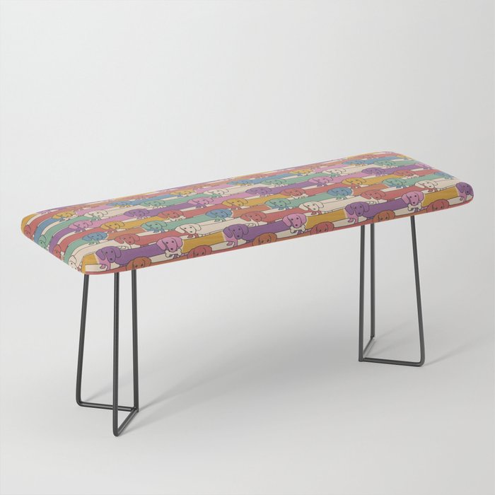 Retro Rainbow Funny Dachshunds Bench Gallery Image 1