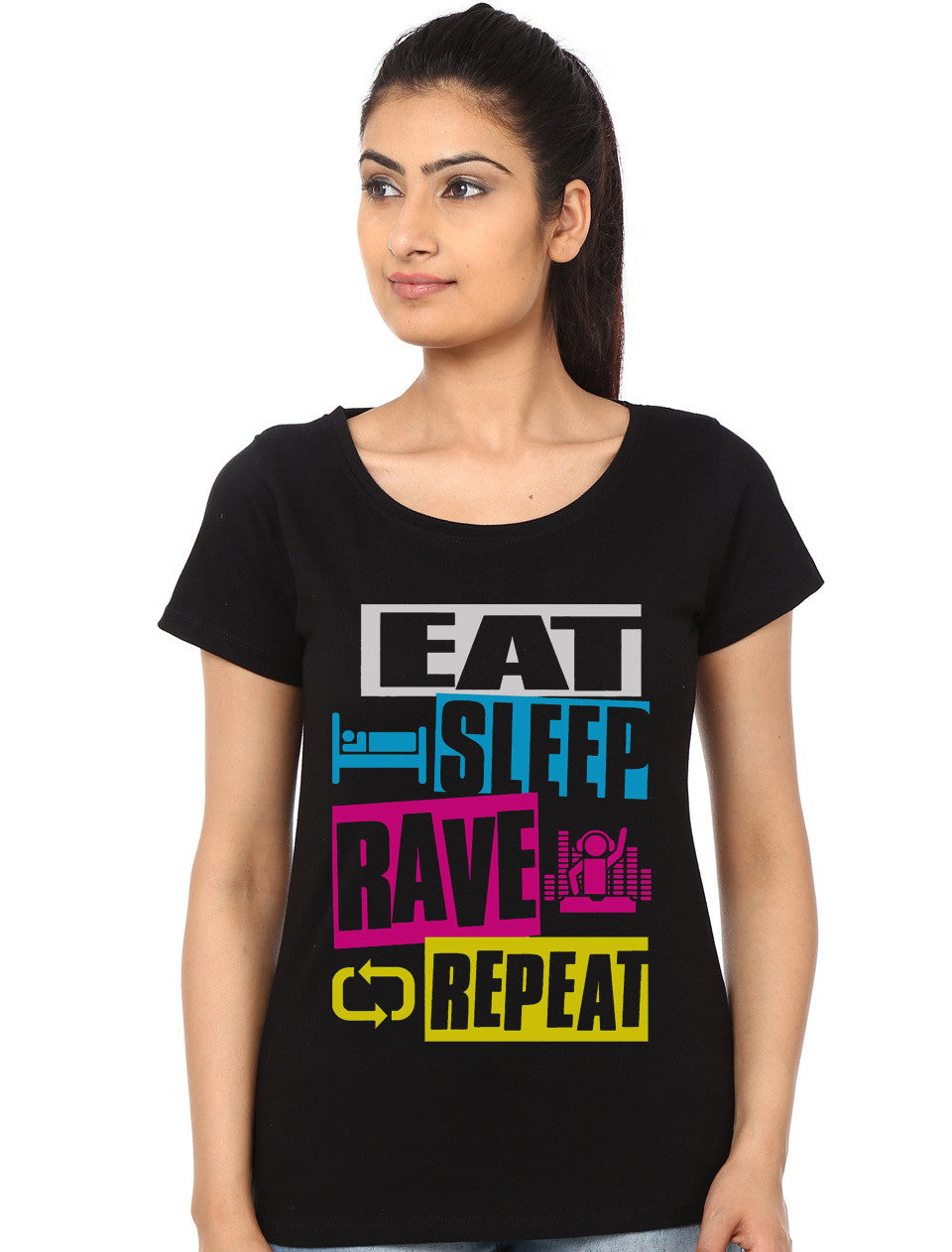 Eat Sleep Rave Repeat Black Girlâ€™s Top T-Shirts, Hoodie, Sweatshirt | PureTeeCo.com
