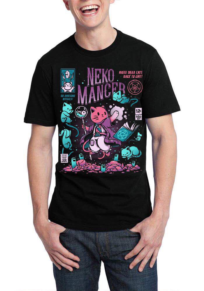 Nekomancer Half Sleeve Black T-Shirt Hoodie, Sweatshirt | PureTeeCo.com