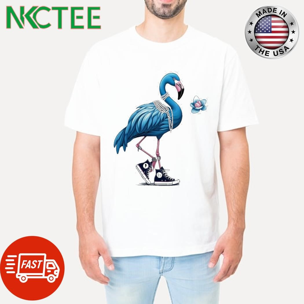 Women’s Pearl Necklace Canvas Shoes Flamingo Print T-Shirt