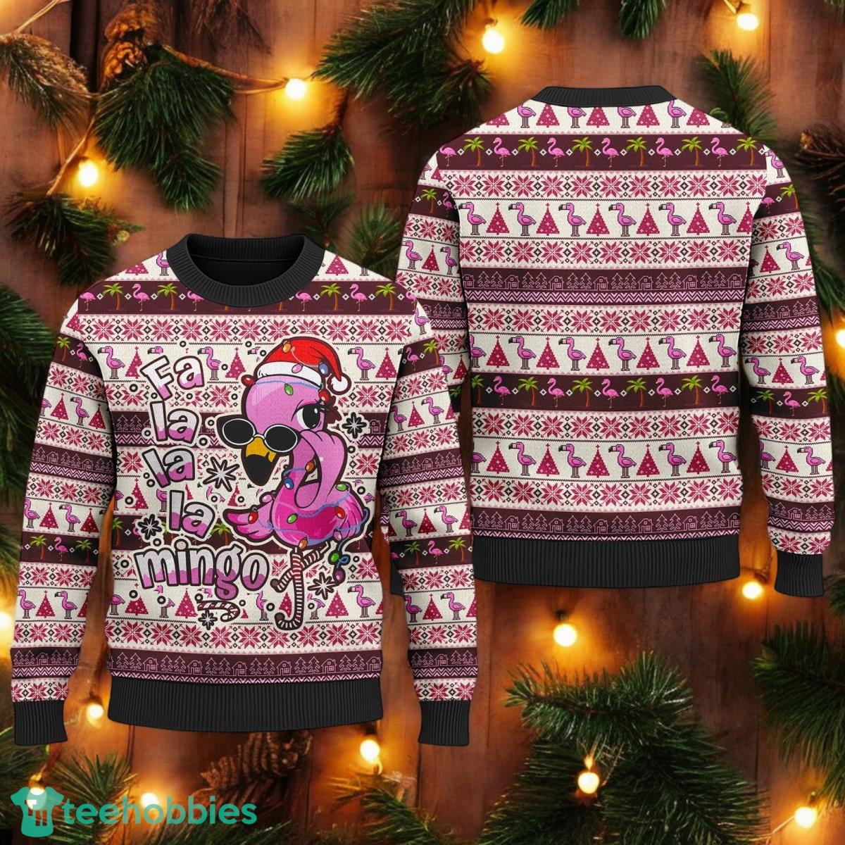 Fa La La Mingo Ugly Christmas Sweater Pink Flamingo Xmas Holiday Sweater