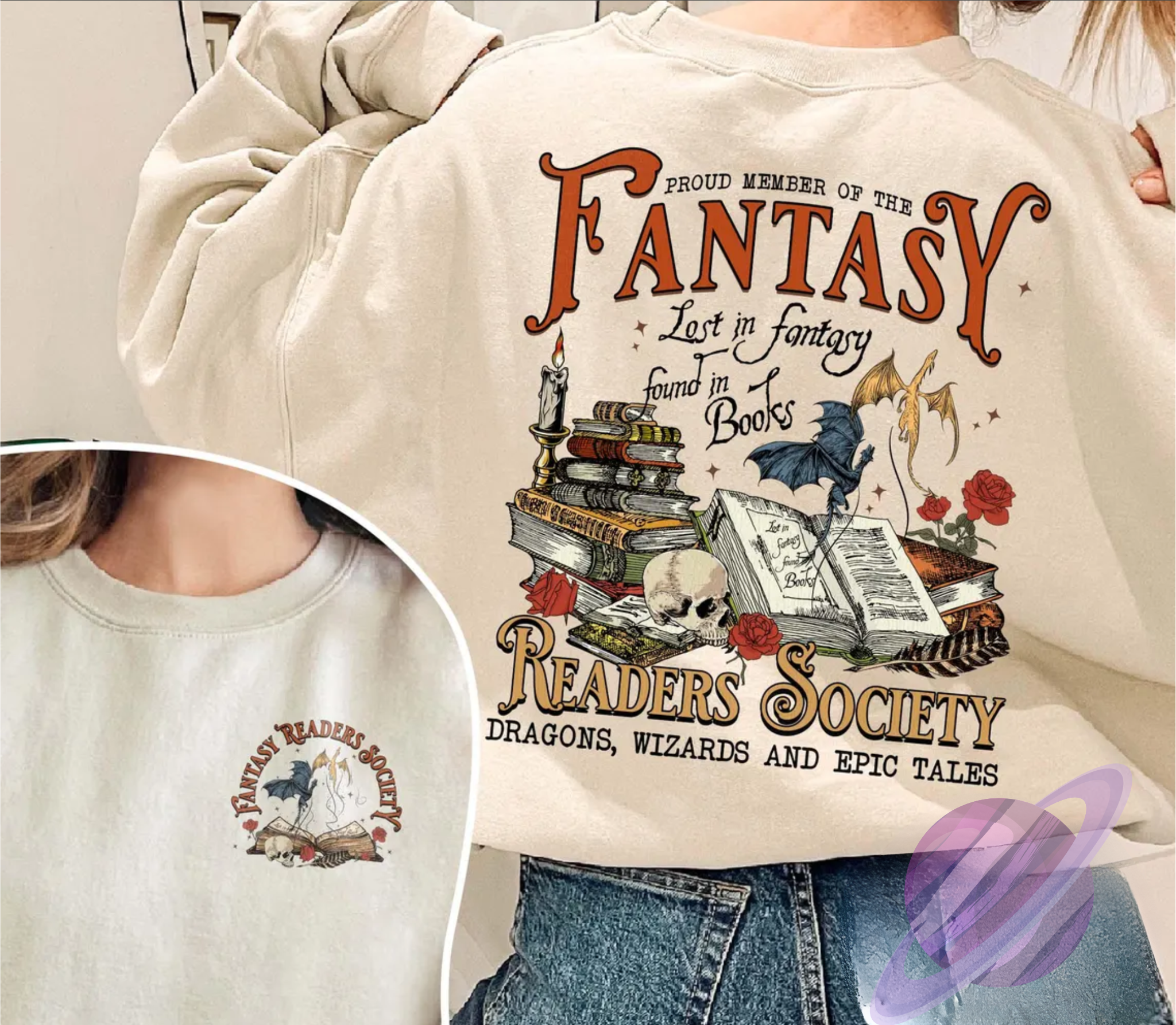 FANTASY READERS SWEATSHIRT W/ POCKET PRINT T-Shirts, Hoodie | PureTeeCo.com (Image 1)