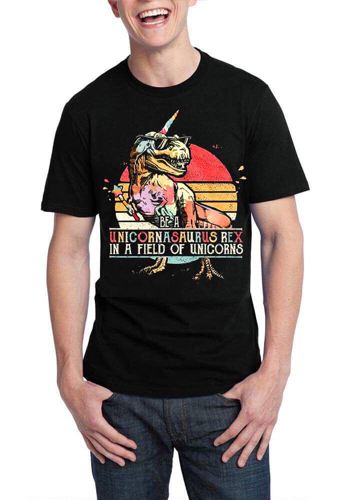 Unicornasaurus Rex In A Field Of Unicorns Black Half Sleeve T-Shirts, Hoodie, Sweatshirt | PureTeeCo.com