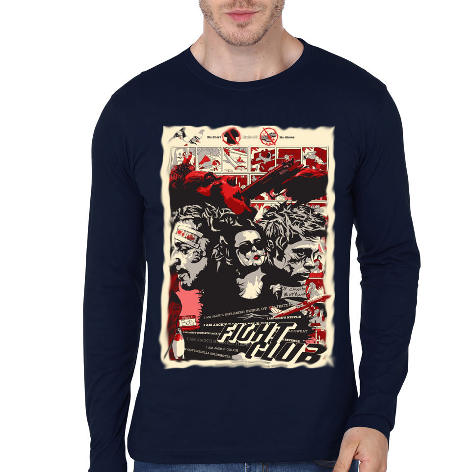Fight Club Navy Blue Full Sleeve Tee Hoodie, Sweatshirt | PureTeeCo.com