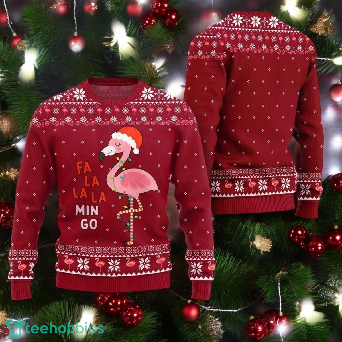 Fla La La Flamingo Christmas Ugly Sweater Funny Santa Hat Xmas Red Sweater