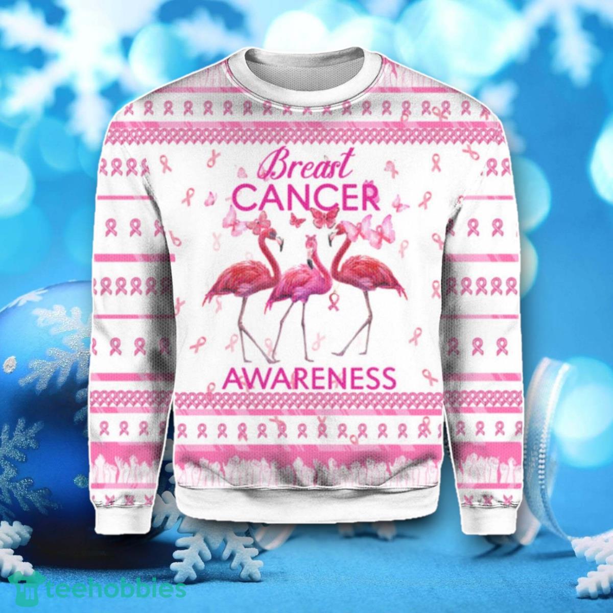 Flamingo Breast Cancer Awareness Ugly Christmas Sweater Unique Gift